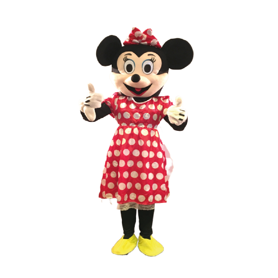 Mascote Minnie vermelha com animador
