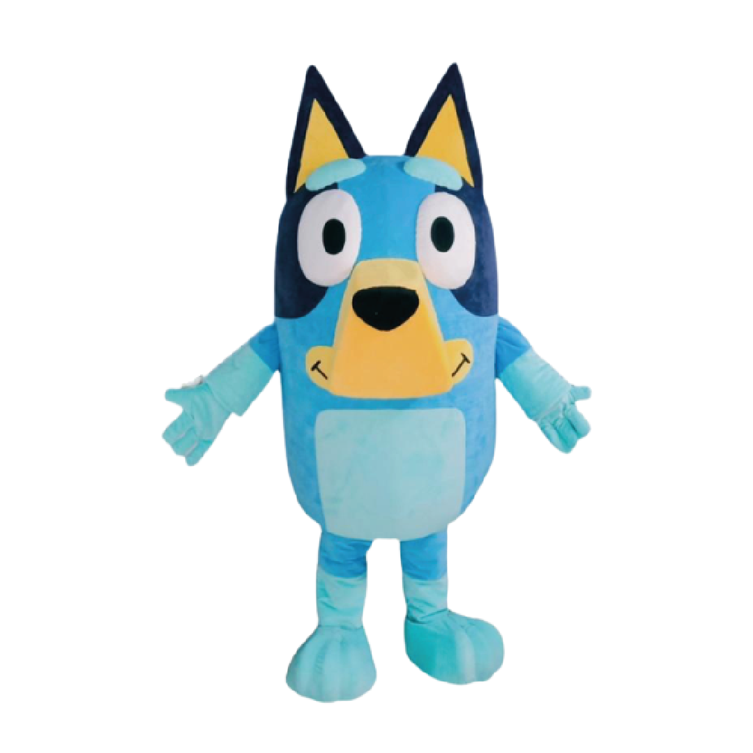 Mascote Bluey com animador